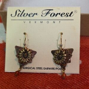 Silver Forest Bronze and Gold Sunflower Earrings